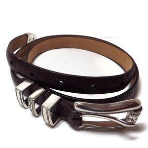 Coldwater Creek Leather Belt Brown Moc Croc Nickle Buckle M